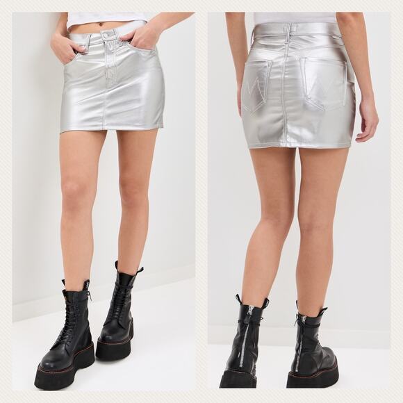 Mother The Vagabond Zip Mini Skirt Faux Leather In Silver Dagger Size 32 - Picture 3 of 13